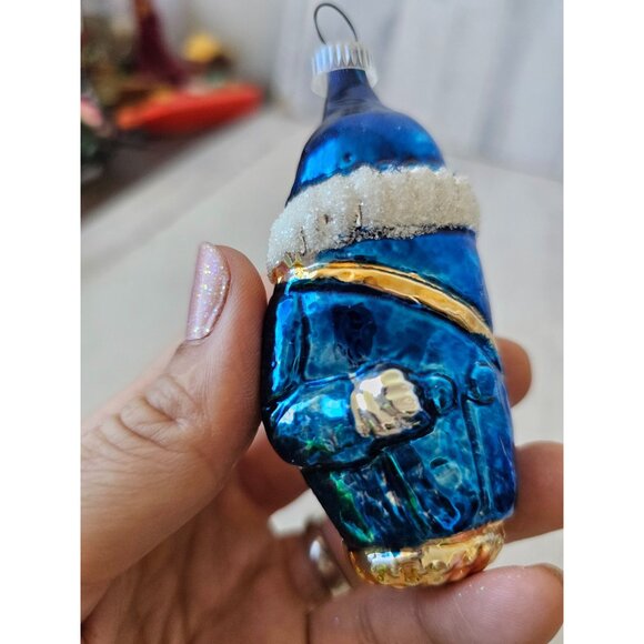 Vintage Mercury glass clown drum orchestra flocked blue ornament Xmas tree - Picture 3 of 9